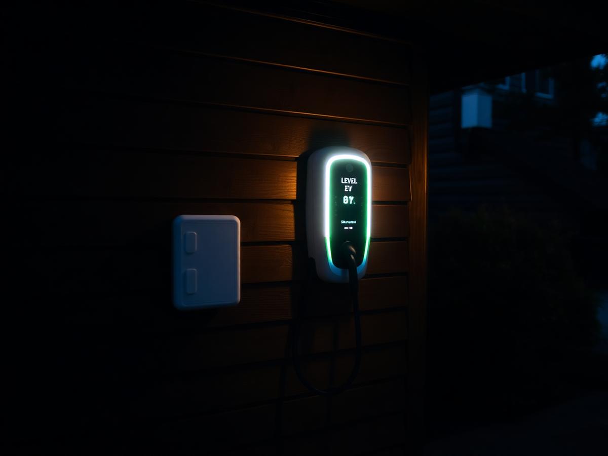 Level 2 EV charger hardwired to a Craftsman garage wall in Bellevue