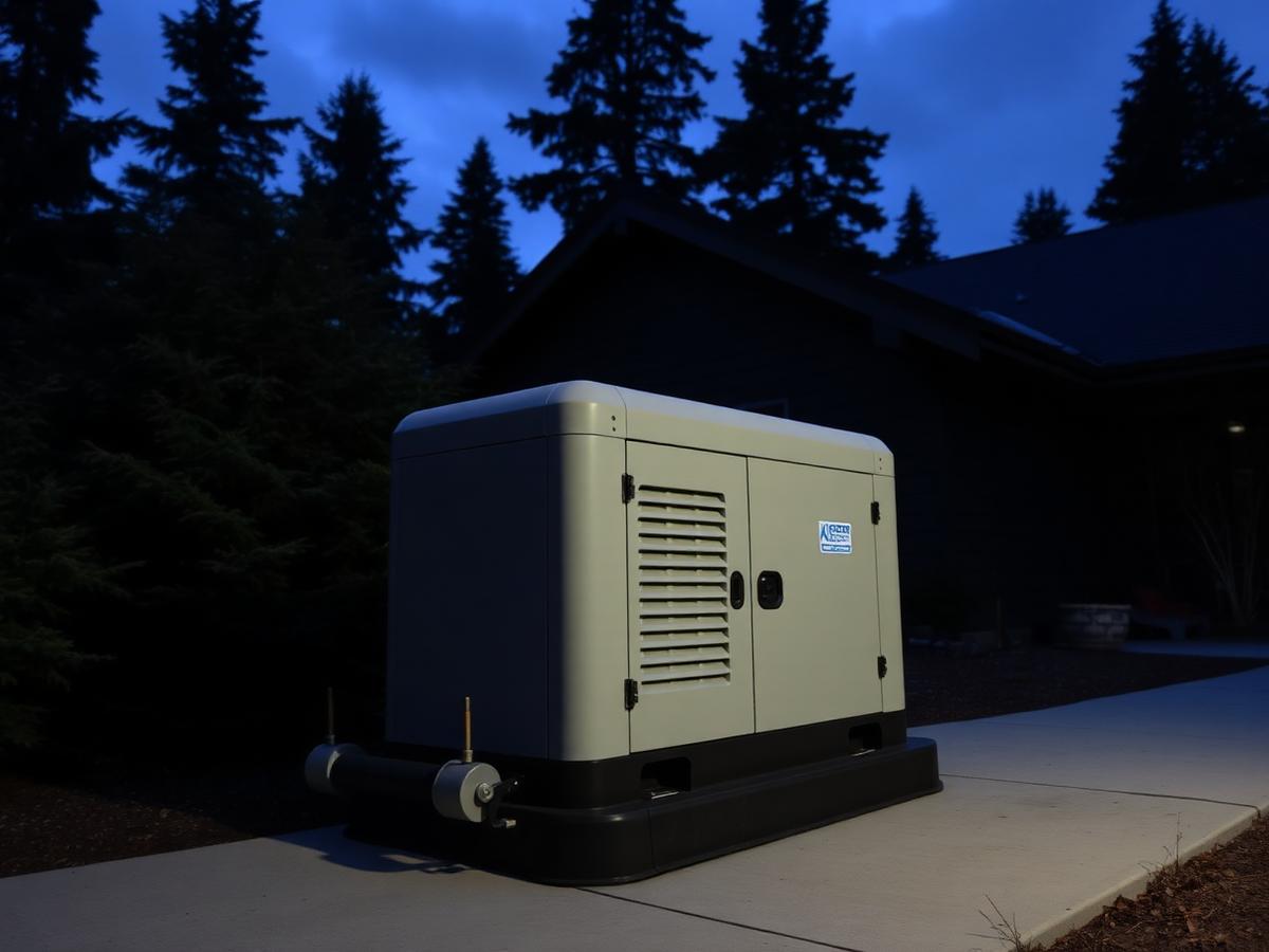 Standby generator installed on a concrete pad beside a Bothell home