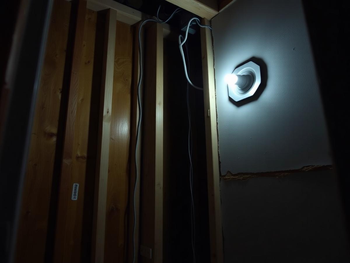 New wiring routed through an open stud bay during a Wallingford Craftsman rewire